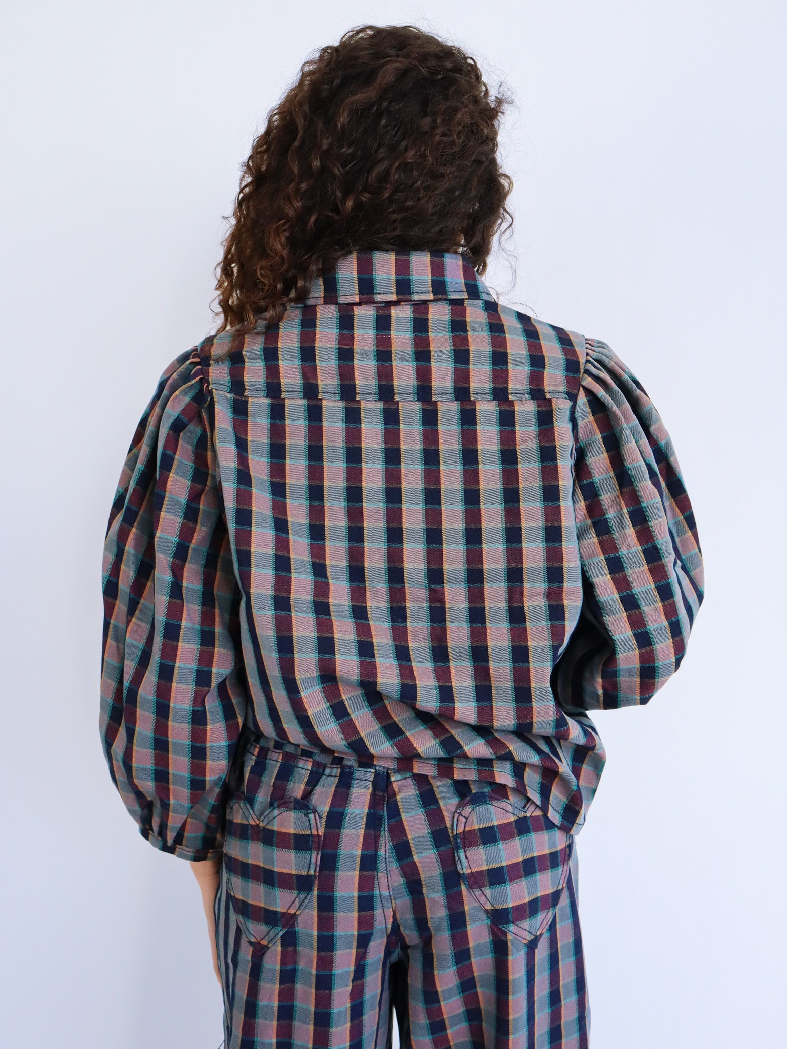 Coordinato in denim a quadri