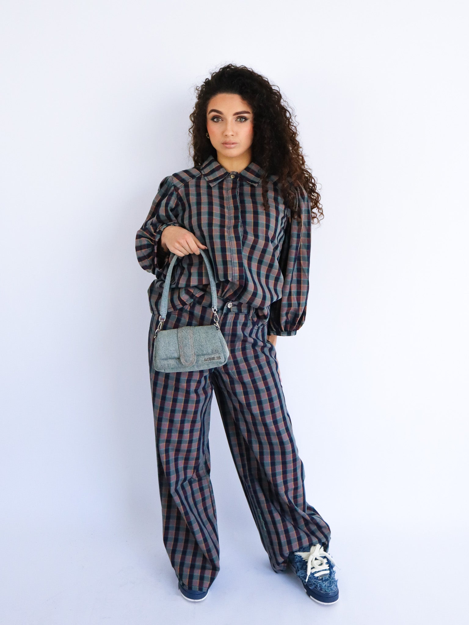 Coordinato in denim a quadri