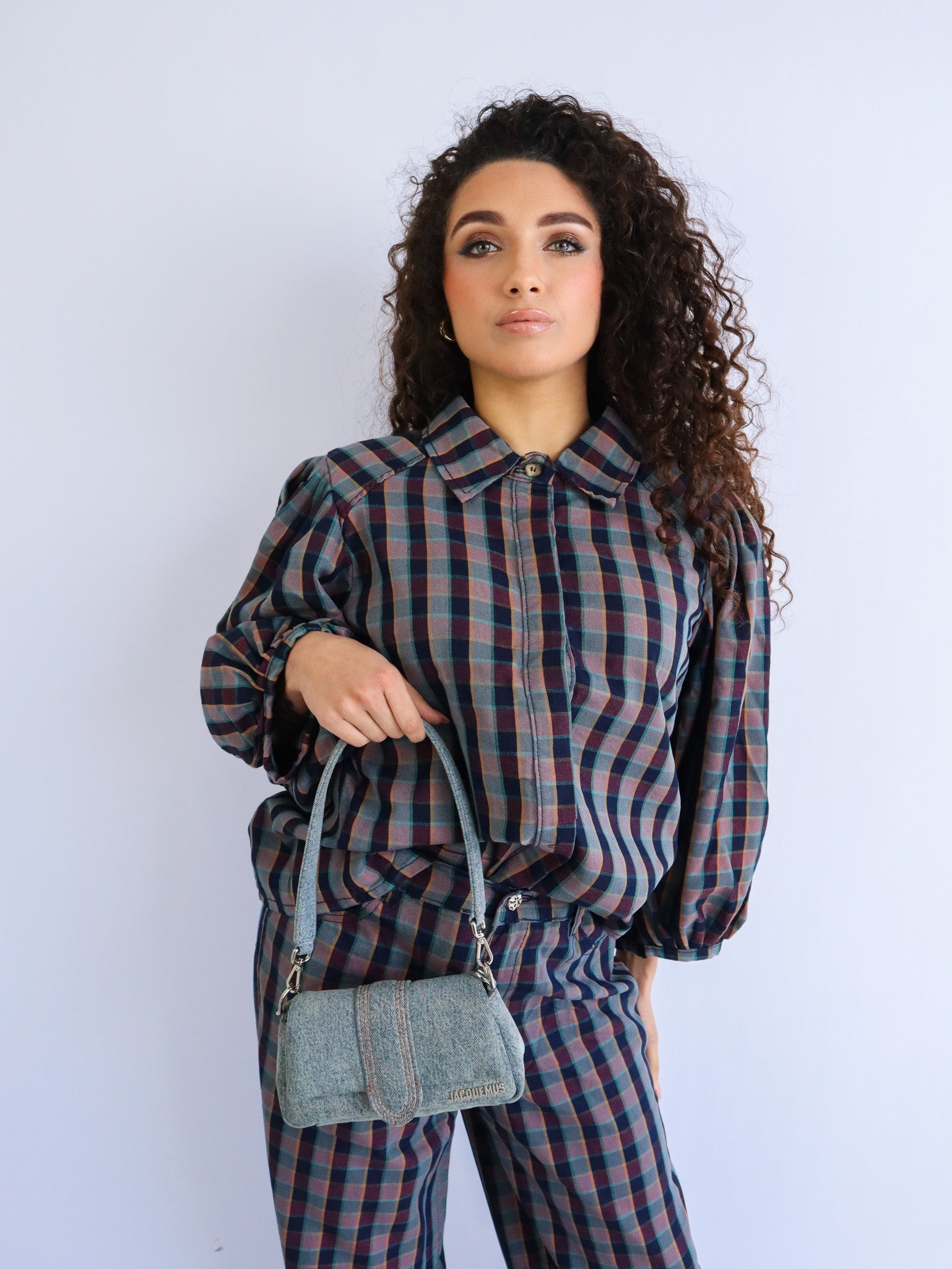 Coordinato in denim a quadri