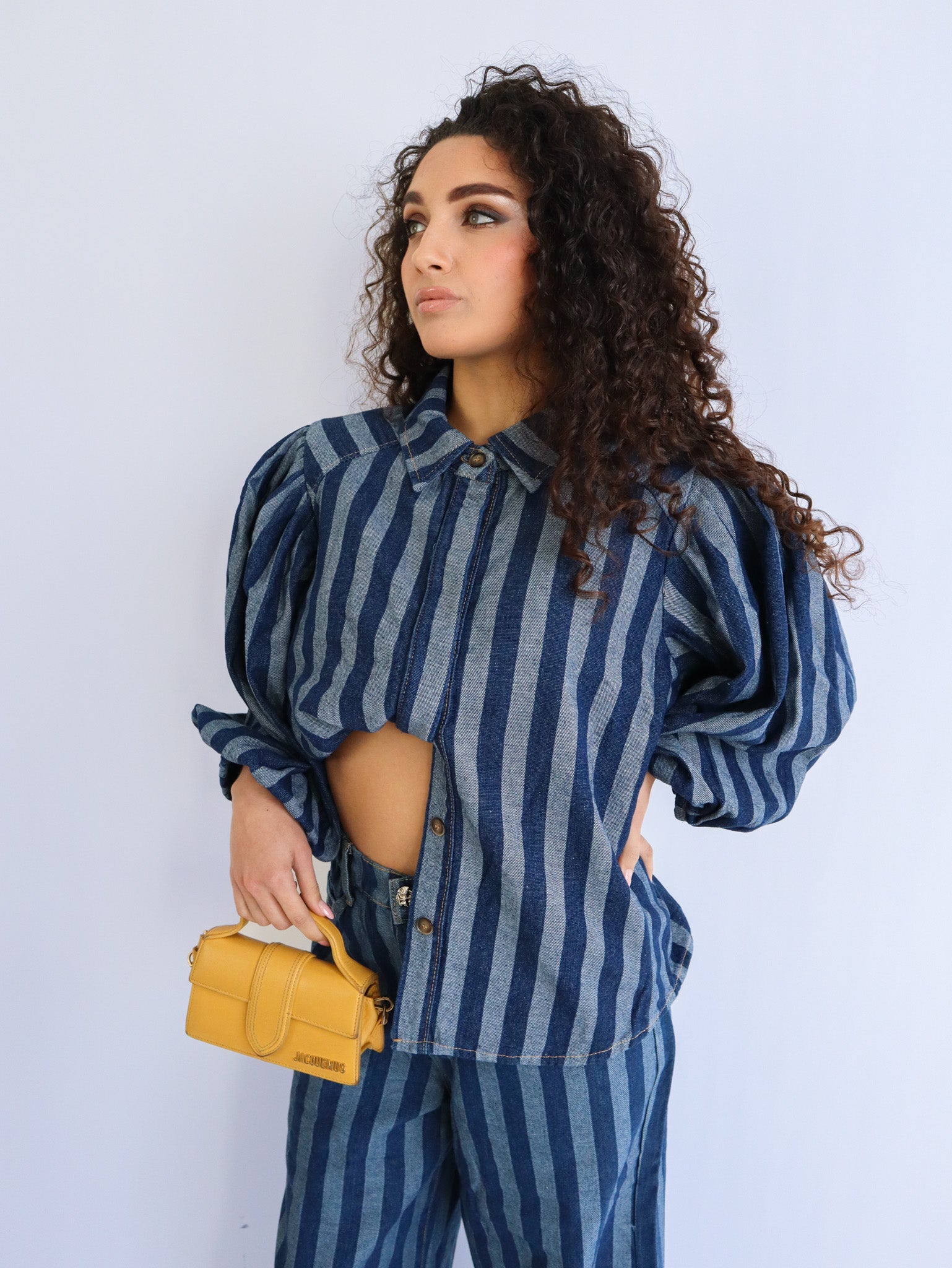 Coordinato in denim a righe