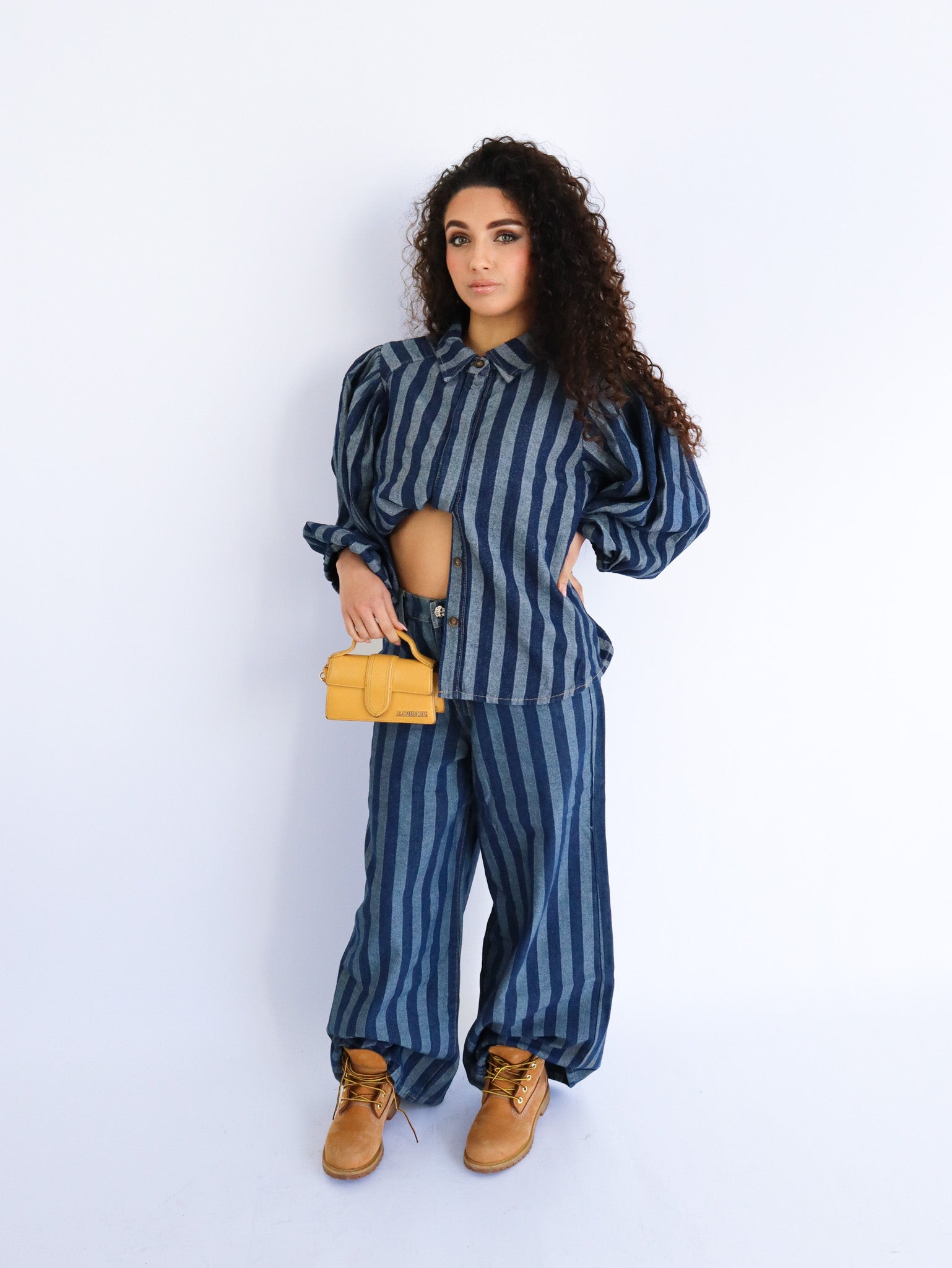 Coordinato in denim a righe