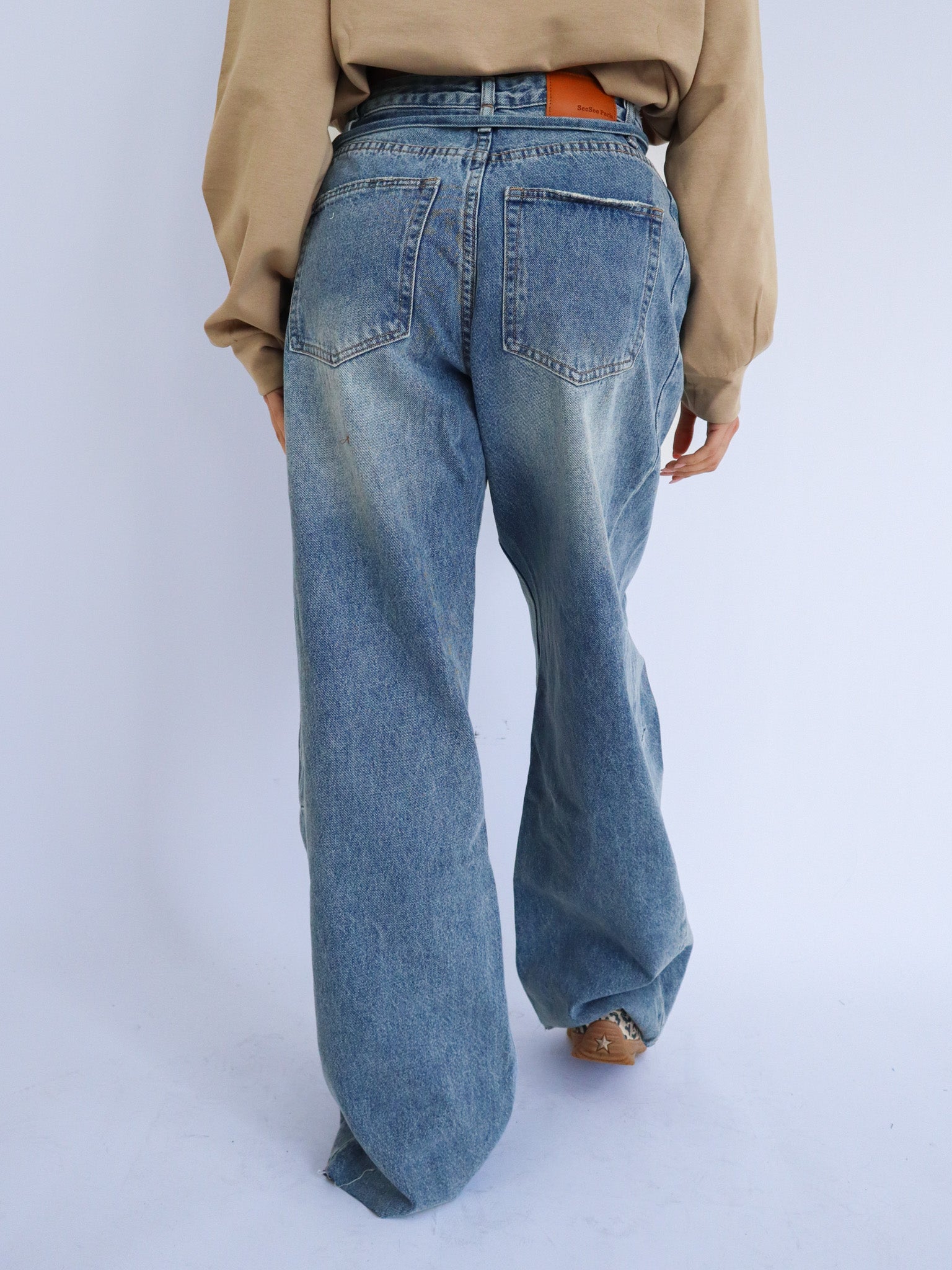 Jeans a gamba larga in denim