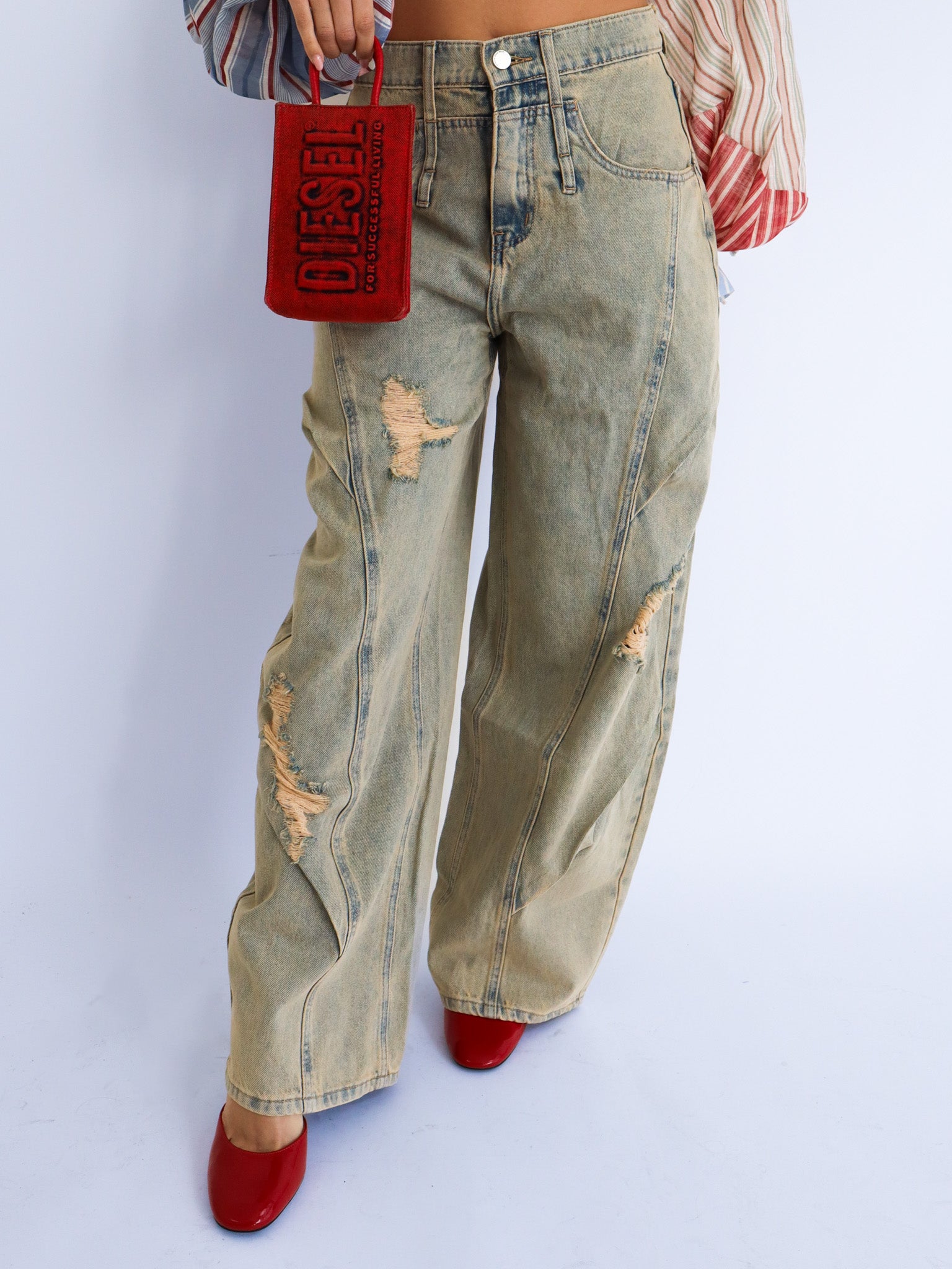 Jeans wide leg effetto used